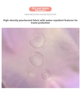 Water-resistant and stain-resistant high-density pearlescent fabric detail on travel bag