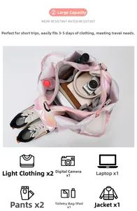 Spacious interior of holographic travel bag showing capacity for clothes and laptop