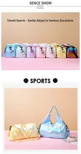 Multiple color options of laser iridescent gym bags with shoulder straps for travel