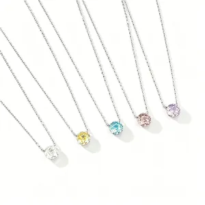 Elegant S925 silver necklace featuring a 2.5 carat round cut gemstone in five vibrant colors
