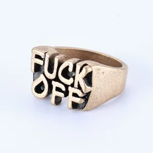 Punk style retro bronze metal ring with FUCK OFF hollowed out letters design