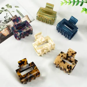 Set of 6 square acetate hair claws with various leopard and marble texture patterns
