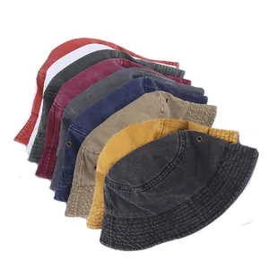 Vintage washed cotton bucket hats for women in multiple colors with metal eyelets
