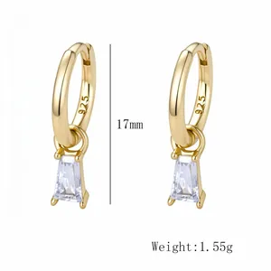 Detail of 925 sterling silver stamp on gold square zircon earrings showing 17mm size