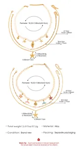 Specifiche dettagliate sulle dimensioni per collana a tre strati con stelle marine e perle