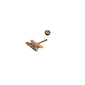 Golden lightning bolt cartilage stud earring with white zircon inlay and ball screw back