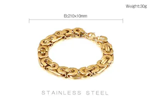 Detail of 10mm wide gold stainless steel punk bracelet for men with imperial chain link