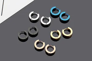 Collection of polished titanium steel huggie hoop earrings available in multiple colors