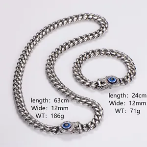 Set collana e braccialetto in acciaio inossidabile con malocchio e dimensioni