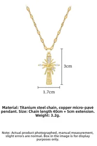 Detail of cross pendant size 3x1.7cm with 40+5cm titanium steel chain length