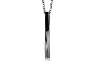 Detailed view of the black twisted pillar pendant made of polished titanium steel