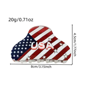 Pince à cheveux drapeau américain de 8cm avec texte USA et motif étoiles et rayures bleu