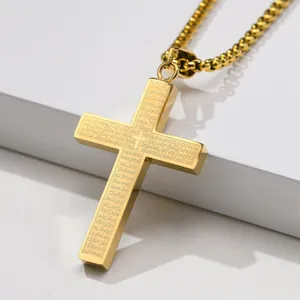 Edelstahl Kreuz Anhänger Halskette Mit Graviertem Gebet Religiöser Schmuck Für Herren Damen Gold Silber Schwarz Box Kette