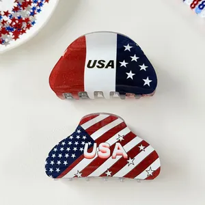 Lot de deux pinces à cheveux drapeau américain avec paillettes et lettrage USA