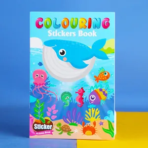Detail of A5 ocean theme coloring book with stickers featuring a whale and sea turtle