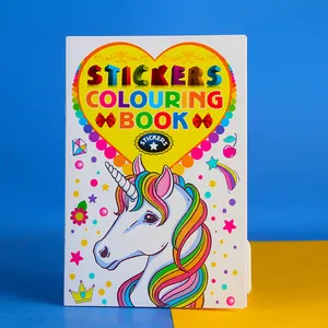 Detail of A5 cartoon unicorn coloring book with vibrant stickers and 3D artistic cover art