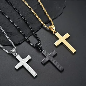 Herren Kreuzanhänger Halsketten aus Edelstahl in Silber, Gold und Schwarz Finish