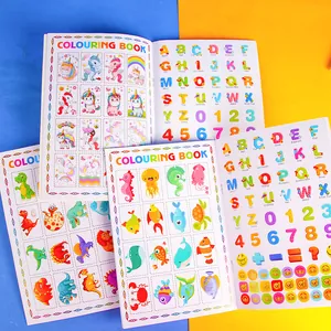 Educational A5 unicorn coloring book with alphabet stickers and cartoon animal drawings