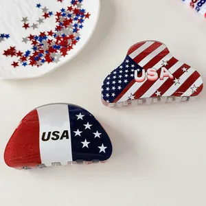 Vue détaillée des pinces à cheveux Independence Day avec motif drapeau USA pailleté