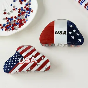Détails des pinces à cheveux drapeau USA avec paillettes rouges blanches et bleues
