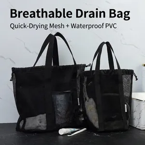 Large Capacity Mesh Beach Bag Multi Pocket Toiletry Bag Dry Wet Separation Drawstring Shower Bag For Travel Swimming Women Organizer