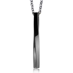 Polished black twisted bar pendant necklace in titanium steel for men and women