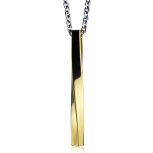 Minimalist silver chain with gold twisted bar pendant featuring a high-polished finish