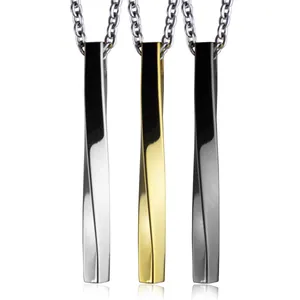 Twisted geometric prism pendant necklace set in silver, gold and black stainless steel