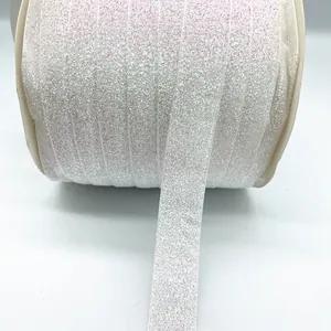 Macro shot of 1cm glitter elastic velvet ribbon roll for gift wrapping and DIY crafts