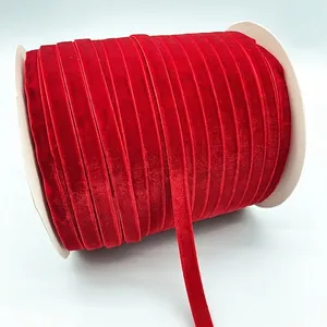 10mm wide red velvet ribbon roll for gift wrapping and DIY crafts on white spool