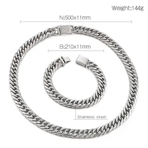 Heren hiphop roestvrijstalen ketting- en armbandset met alle afmetingen vermeld
