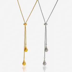 Collier en Y réglable en acier inoxydable 18K avec pendentifs goutte d'eau or et argent