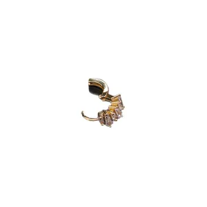 Golden cubic zirconia huggie hoop earring with rectangular stones on black base