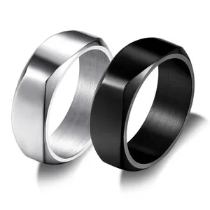 8mm titanium steel rings for men in brushed silver and black finish, minimalist design