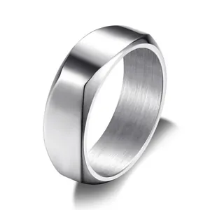 Minimalist 8mm silver steel ring with polished exterior and brushed interior finish