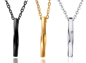 Détails des pendentifs barres torsadées en noir, or et argent en acier inoxydable