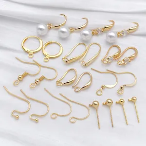 Ganci per orecchini placcati in oro e componenti con zircone e perle per gioielli fai da te
