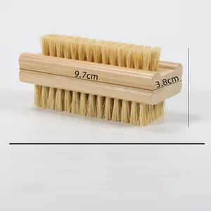 Detailed view of dual-sided bamboo nail brush with sisal bristles and dimensions