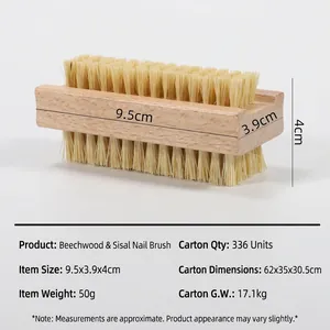 Detailed view of double-sided beechwood nail brush with sisal bristles 9.5x3.9x4cm