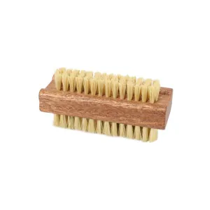 Detailed view of double-sided wooden nail brush with natural sisal bristles for cleaning