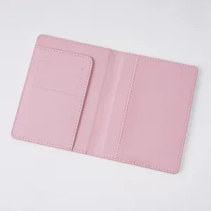 Pink PU leather passport holder interior with 4 card slots and ticket pocket