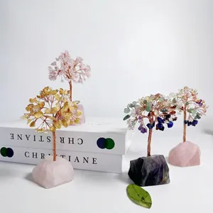 Natural amethyst and seven-color crystal money tree handmade with copper wire on stone base
