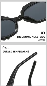 Détails des plaquettes nasales intégrées et des branches ergonomiques de lunettes de soleil