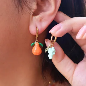 Handmade citrus and grape fruit drop earrings with 18k gold plated hoop earrings
