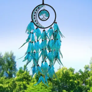 Bohemian Handmade Feather Dream Catcher With Tree Of Life Moon Design Wall Hanging Home Decor Ornament For Bedroom Living Room