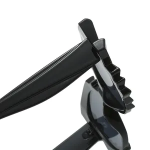 Lunettes de soleil œil-de-chat pour femmes avec monture noire et branches géométriques épaisses
