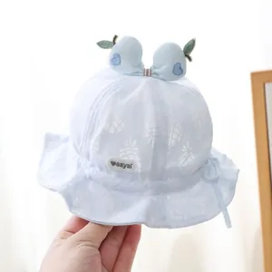 Light blue breathable baby sun hat with pineapple mesh and cute fruit decor
