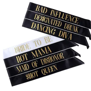 7-piece Bachelorette Party Sash set with 1 white Bride To Be and 6 black Bride Tribe sashes