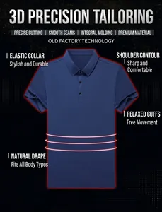Détail du polo bleu marine avec coupe 3D et col à bord-côte haute élasticité durable
