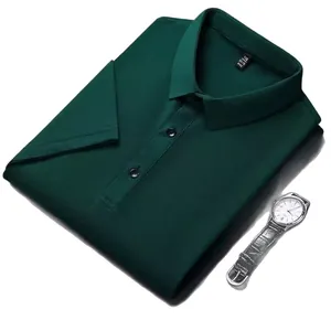 Men's ice silk polo shirt in dark green with standard lapel and premium knit texture